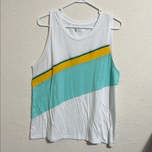 Xersion White and Green Asymmetrical Tank Top Relaxed Fit